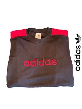 Adidas Men’s Black Crewneck Long Sleeve Shirt with Red Arm Accents + Logo -NWOT